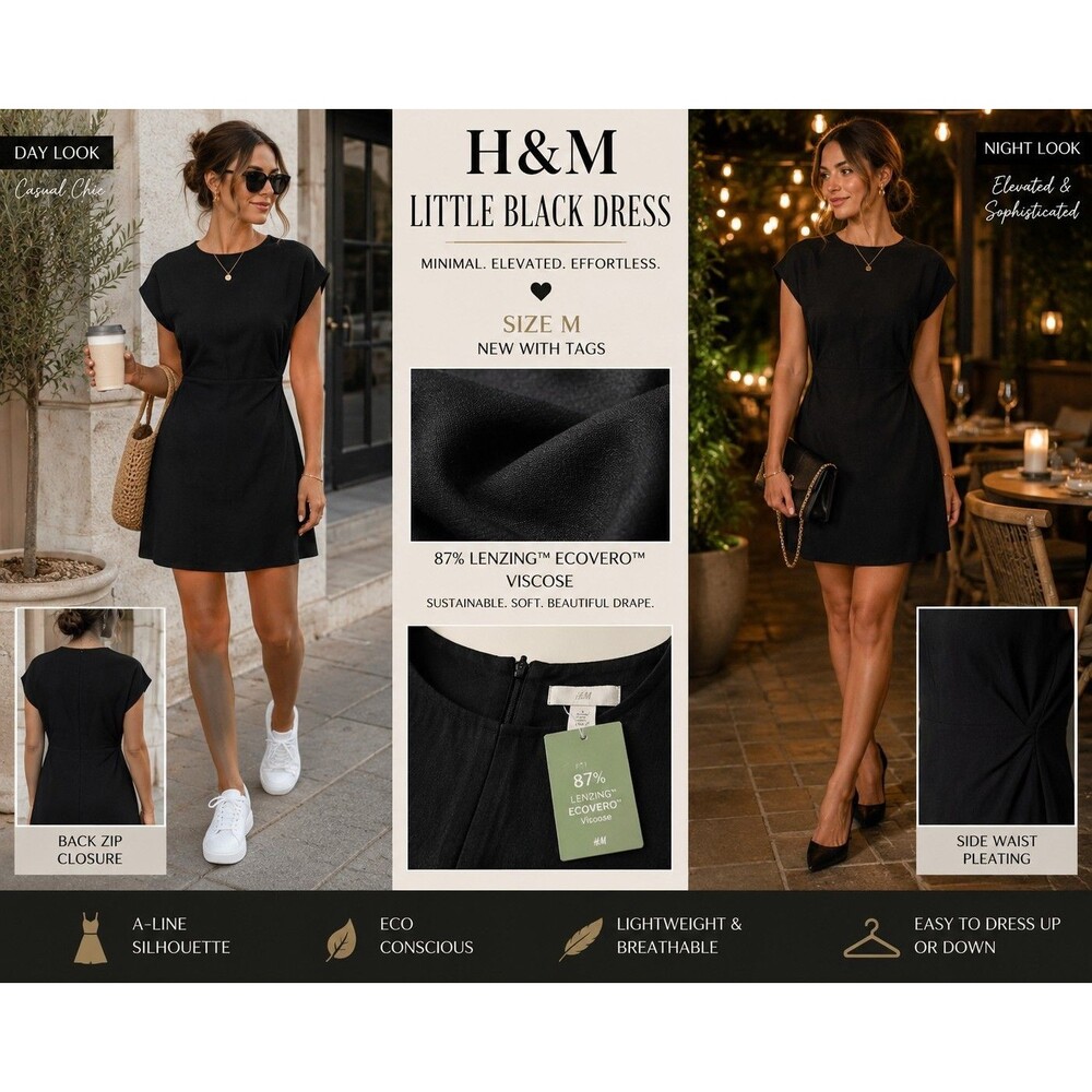 New H&M Women M Little Black Dress ECOVERO A-Line Mini Quiet Luxury